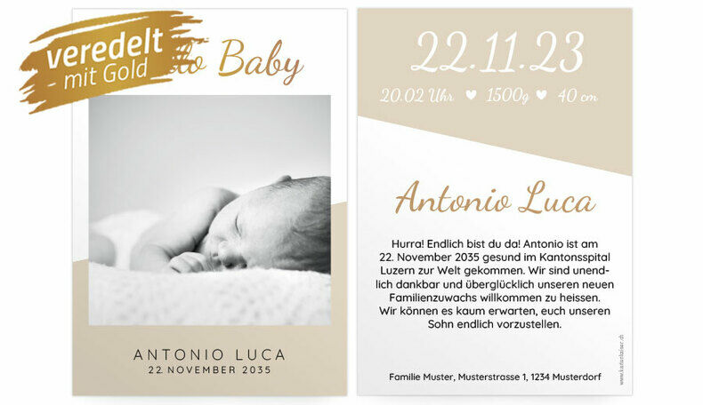 Geburtskarte Hello Baby Gold