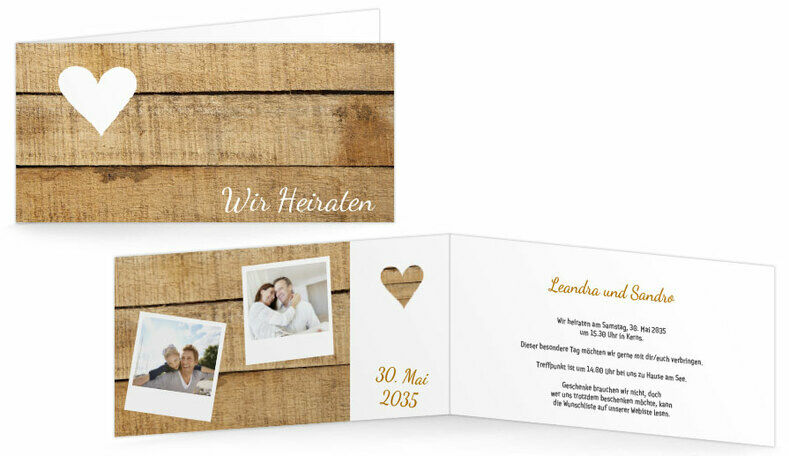 Einladungskarte Holzwand mit Herz