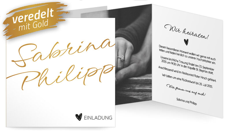 Einladungskarte Goldene Handschrift