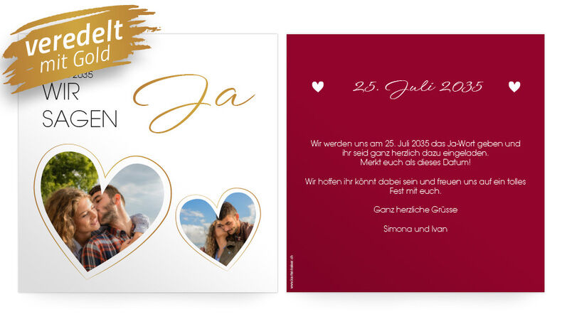 Save the Date Fotoherzen Gold