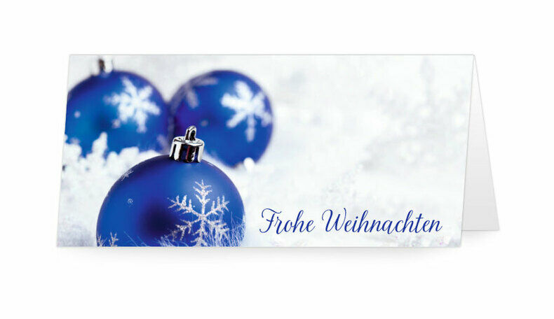 Weihnachtskarte Blaue Christbaumkugeln