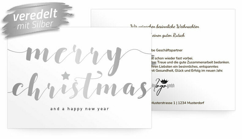 Weihnachtskarte Merry Christmas Silber
