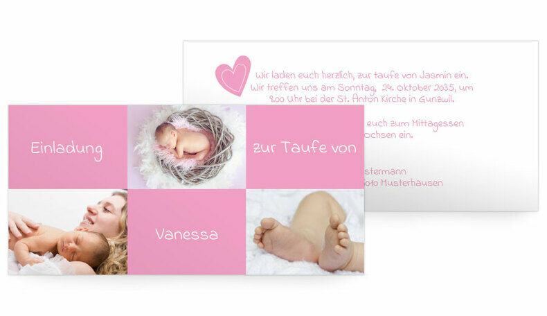 Taufkarte Kacheln Rosa
