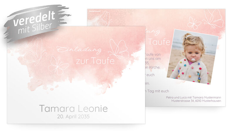 Taufkarte Aquarell Schmetterling veredelt